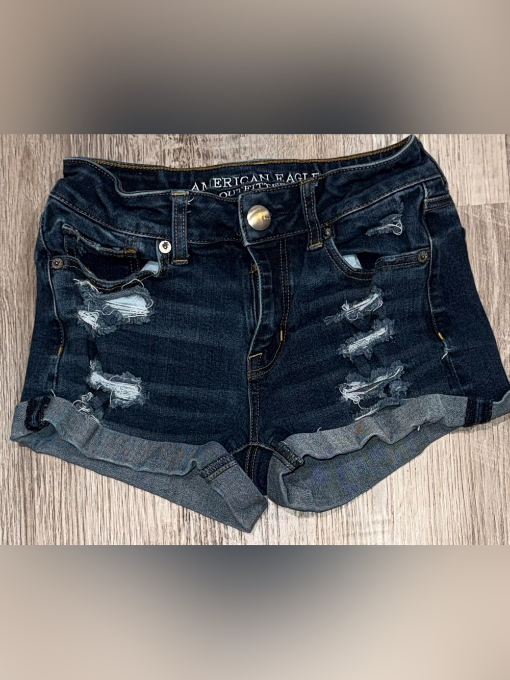 American Eagle "High Rise Shortie" Distressed Jean Shorts Size 0